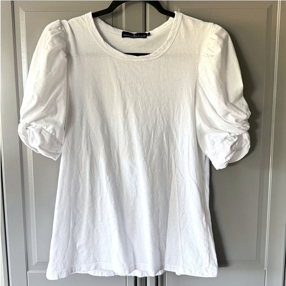 Pomander Place Women's White Vesty Puff Short Sleeve Crewneck Tee, M